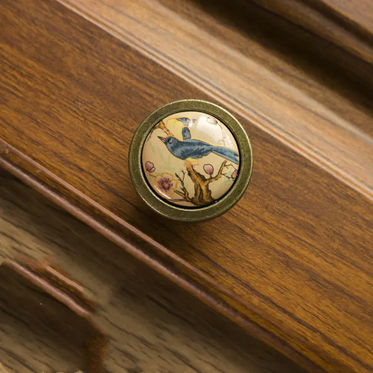 Retro Ceramic & Wood Cabinet Handles