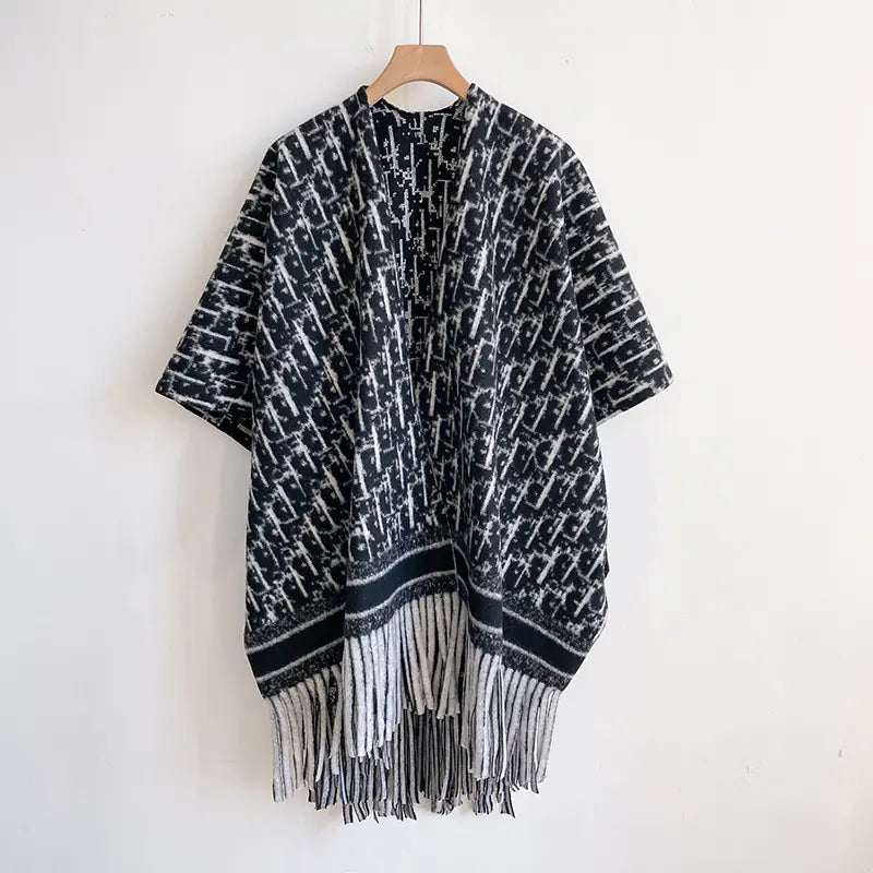 UK Plaid Chic Shawl Cape for Women