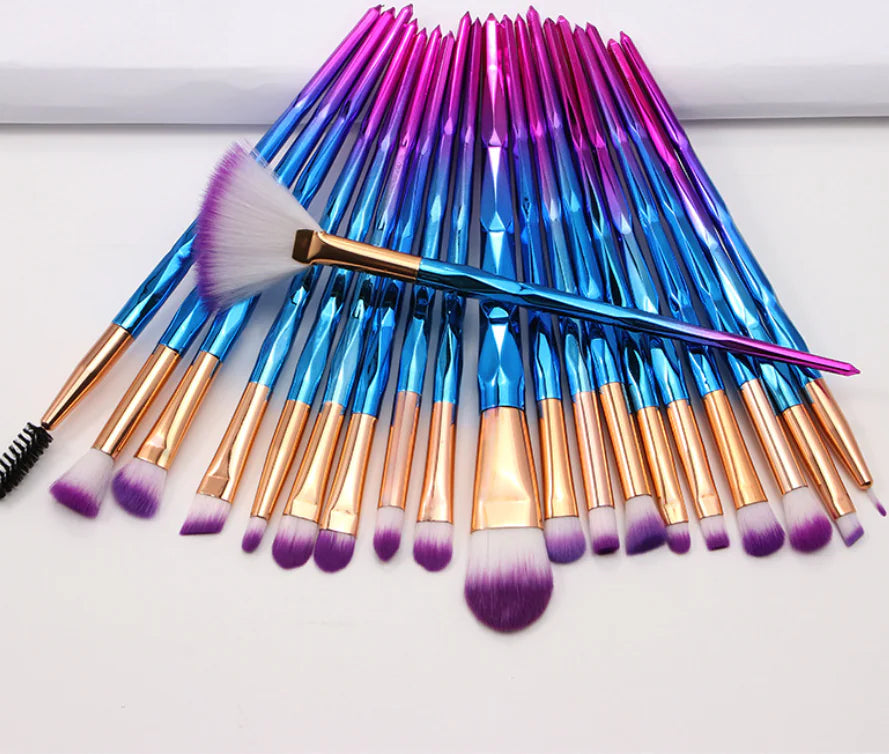 20-Piece Precision Eye Brush Kit with Gemstone Handles