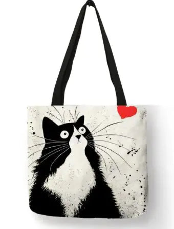 Chic Cat Print Tote Bag