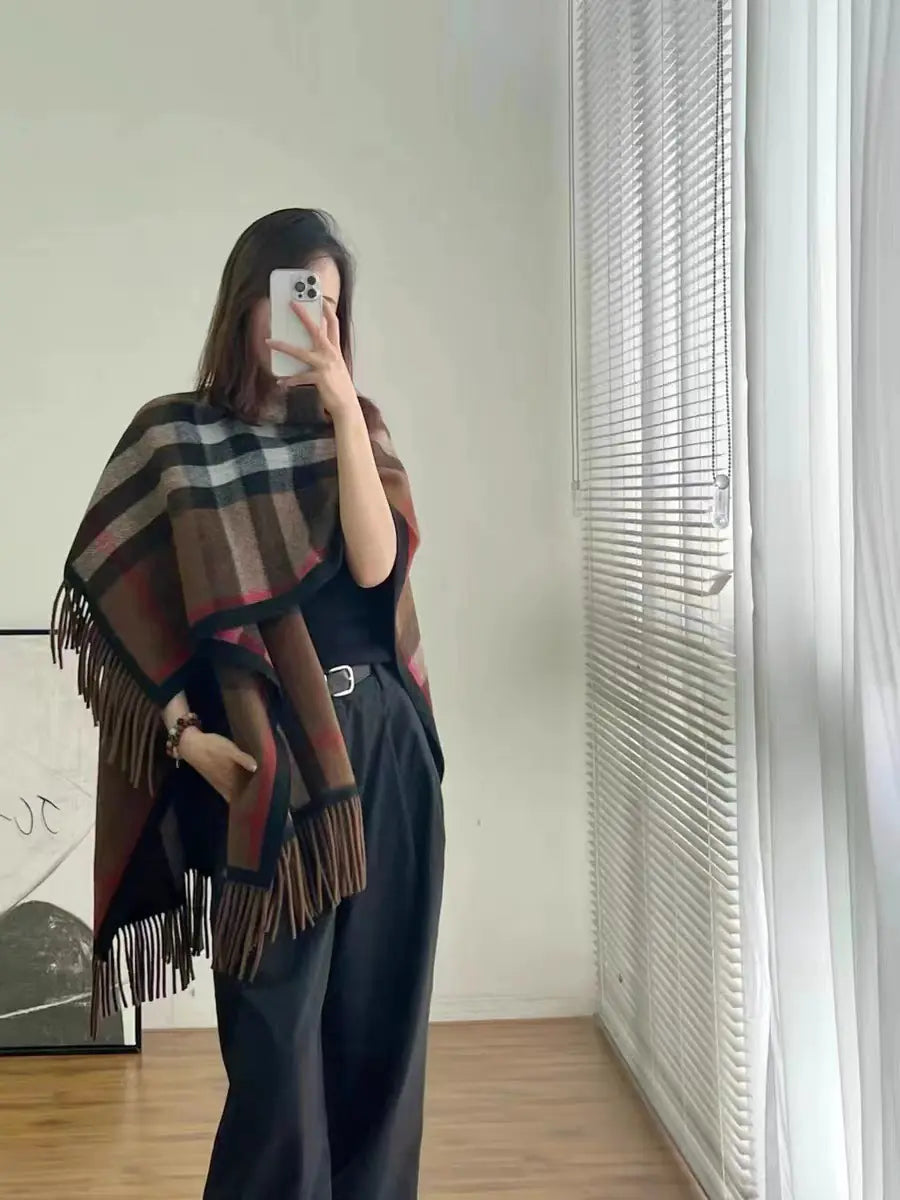 UK Plaid Chic Shawl Cape for Women