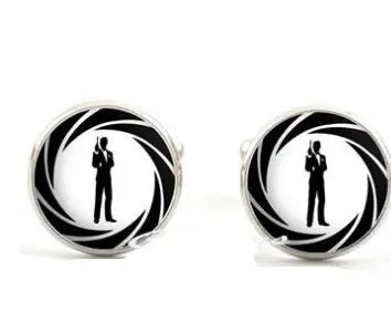 Men's Elegant Black Suit Cufflinks with Gemstones