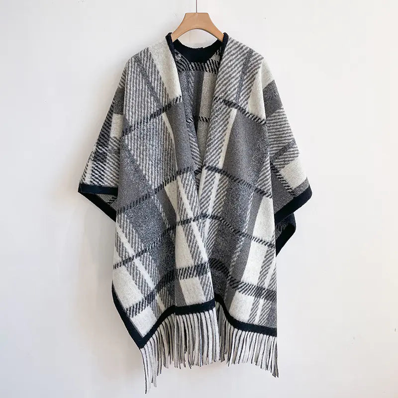UK Plaid Chic Shawl Cape for Women