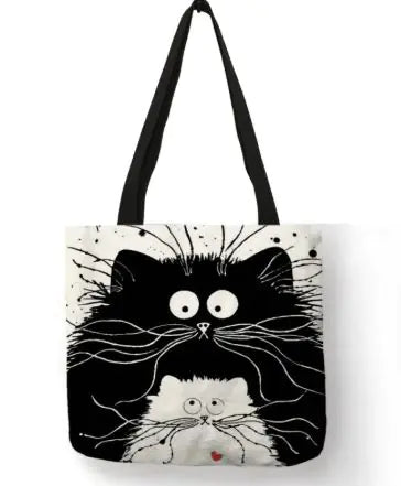 Chic Cat Print Tote Bag