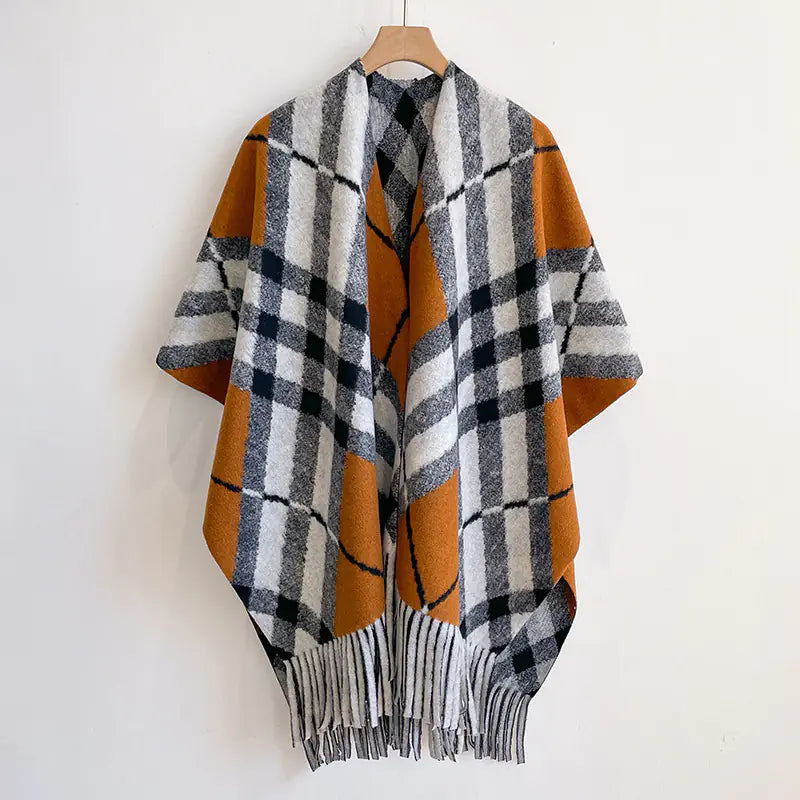 UK Plaid Chic Shawl Cape for Women