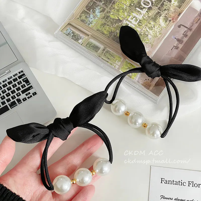 Chic French Bow Pearl Hair Ring
