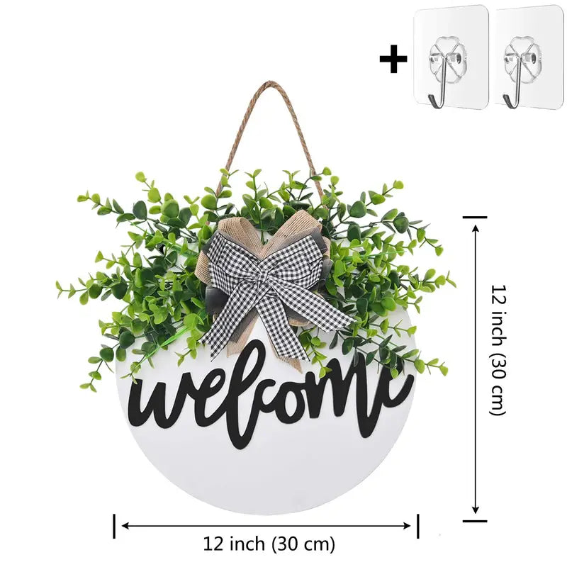 Circular Wooden Greeting Plaque for Door