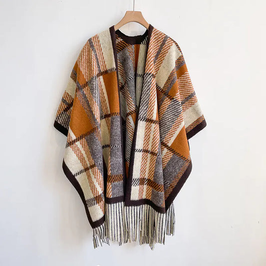 UK Plaid Chic Shawl Cape for Women