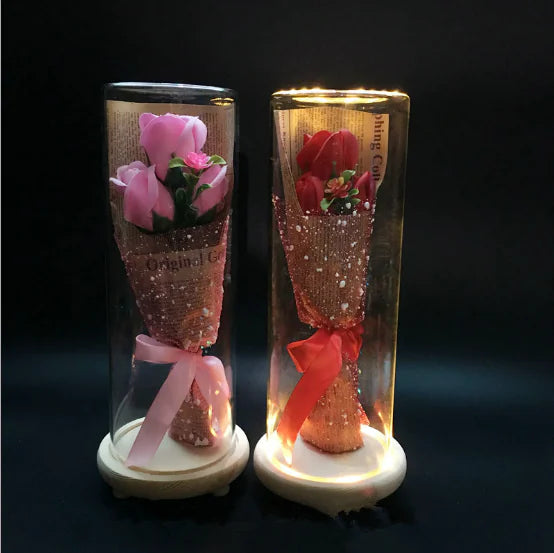 Eternal Flower Cylinder with Wooden Cork Glass Vase