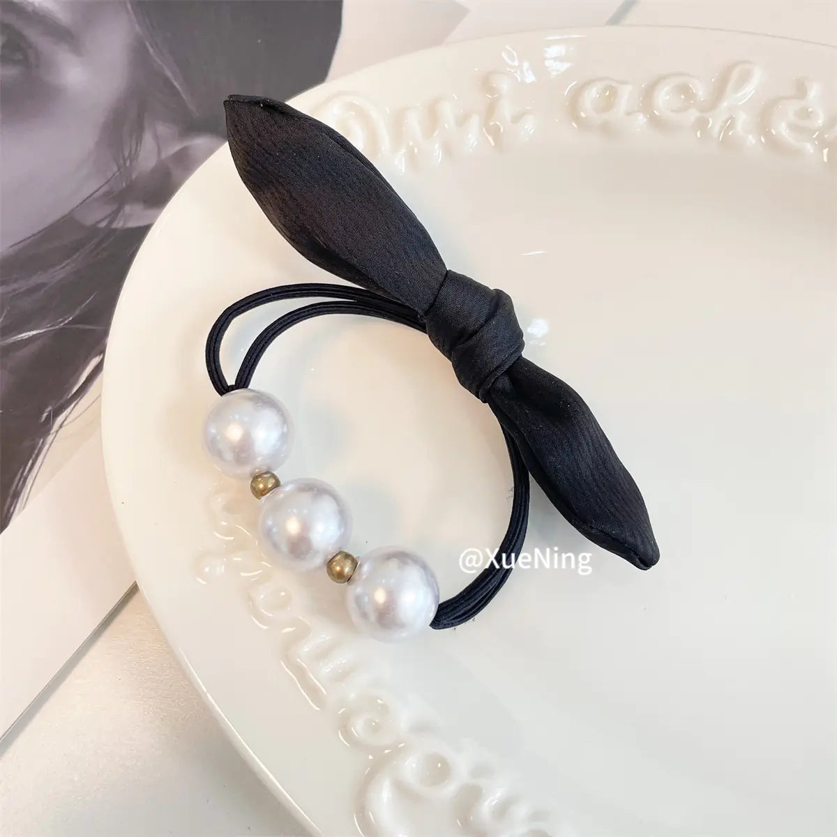 Chic French Bow Pearl Hair Ring