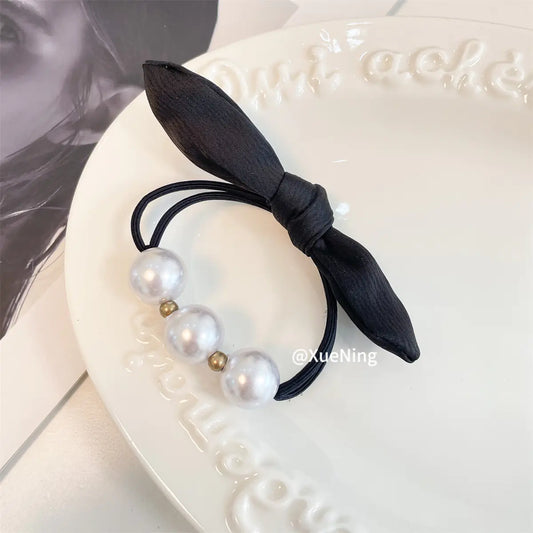 Chic French Bow Pearl Hair Ring