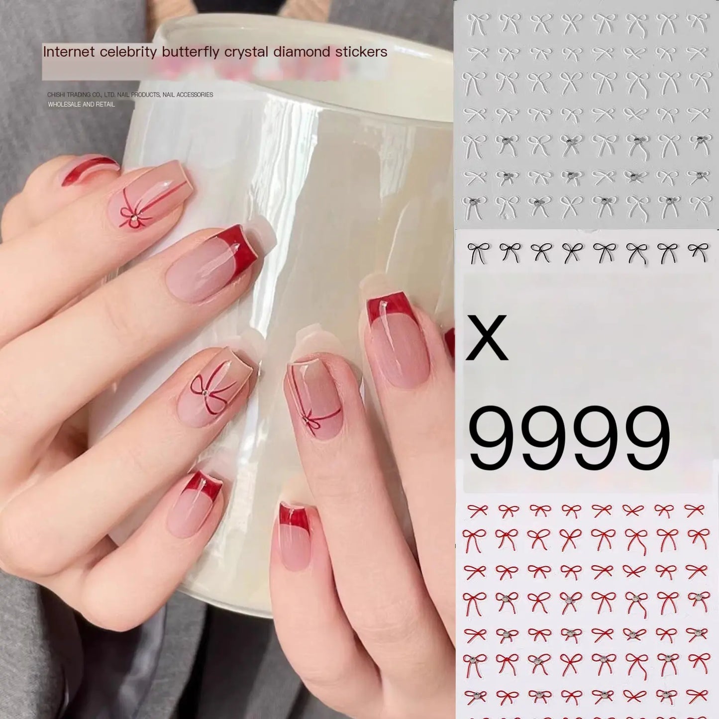 Elegant Crystal Bow Nail Decals