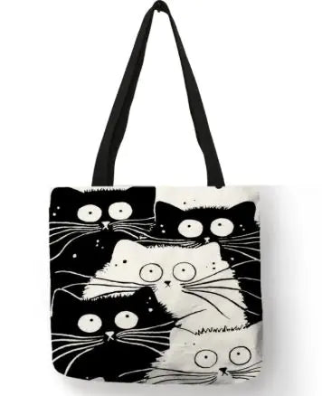 Chic Cat Print Tote Bag