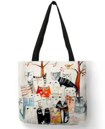 Chic Cat Print Tote Bag