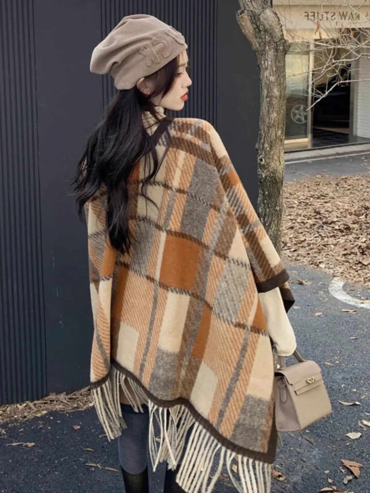 UK Plaid Chic Shawl Cape for Women