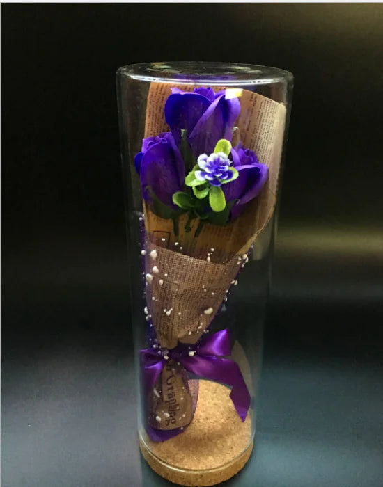 Eternal Flower Cylinder with Wooden Cork Glass Vase