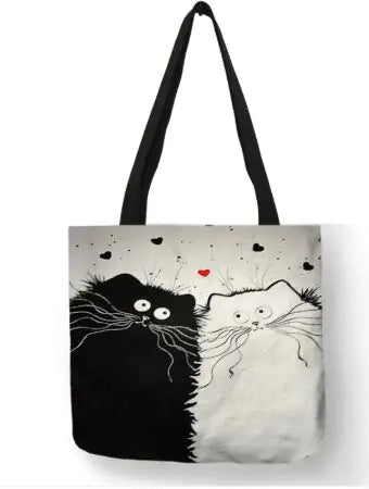 Chic Cat Print Tote Bag