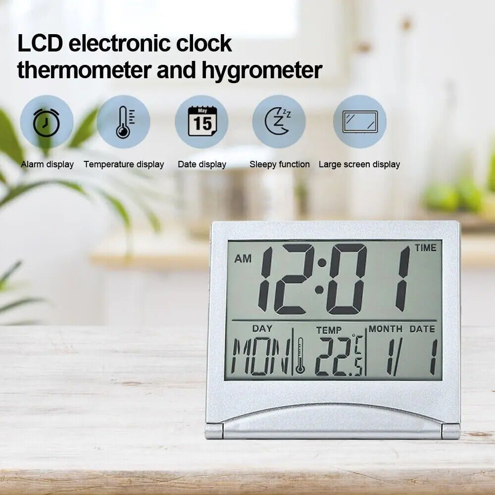 Portable LCD Travel Clock with Temperature