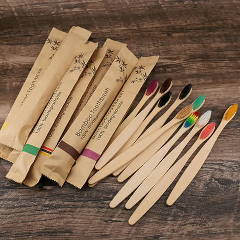 Eco-Friendly Bamboo Toothbrush 10-Pack with Soft Bristles