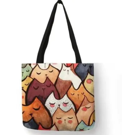 Chic Cat Print Tote Bag