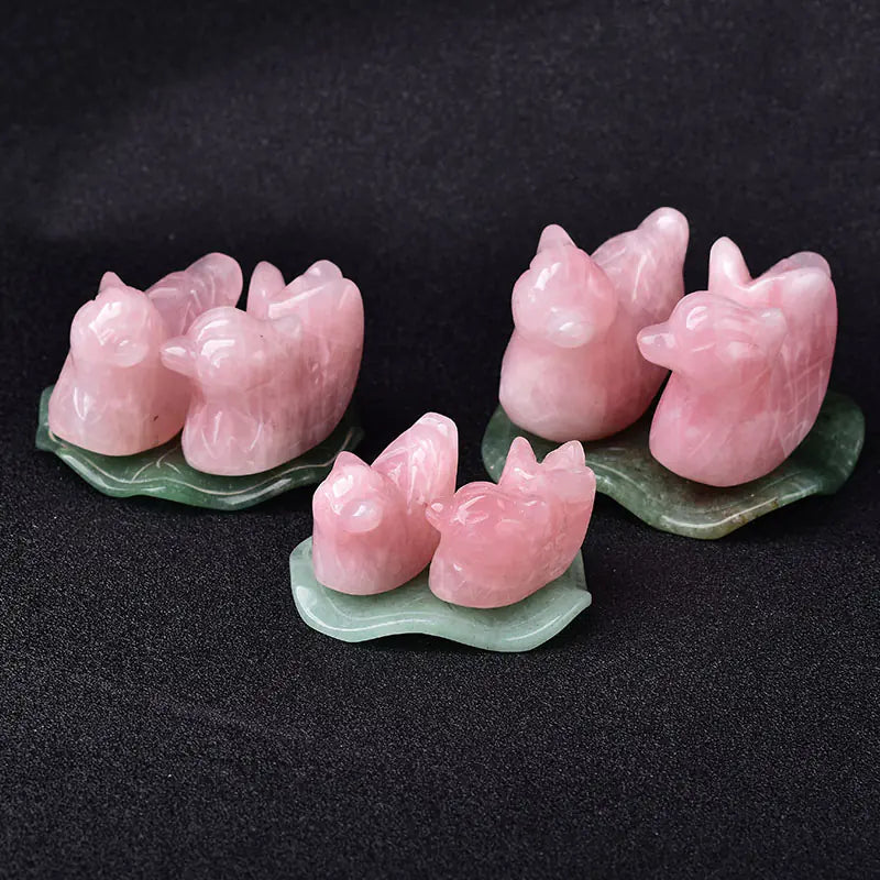 Rose Quartz Mandarin Duck Love Figurine