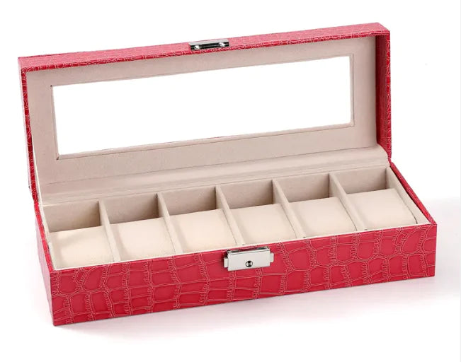 Luxury Rose Red PU Leather Watch Box