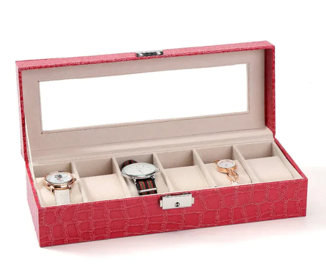 Luxury Rose Red PU Leather Watch Box