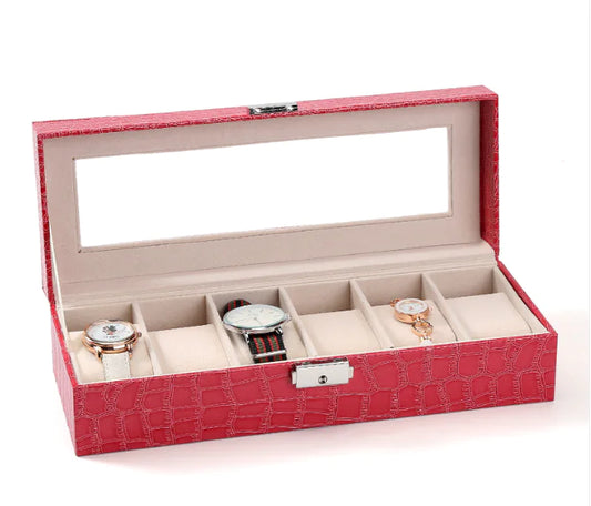 Luxury Rose Red PU Leather Watch Box