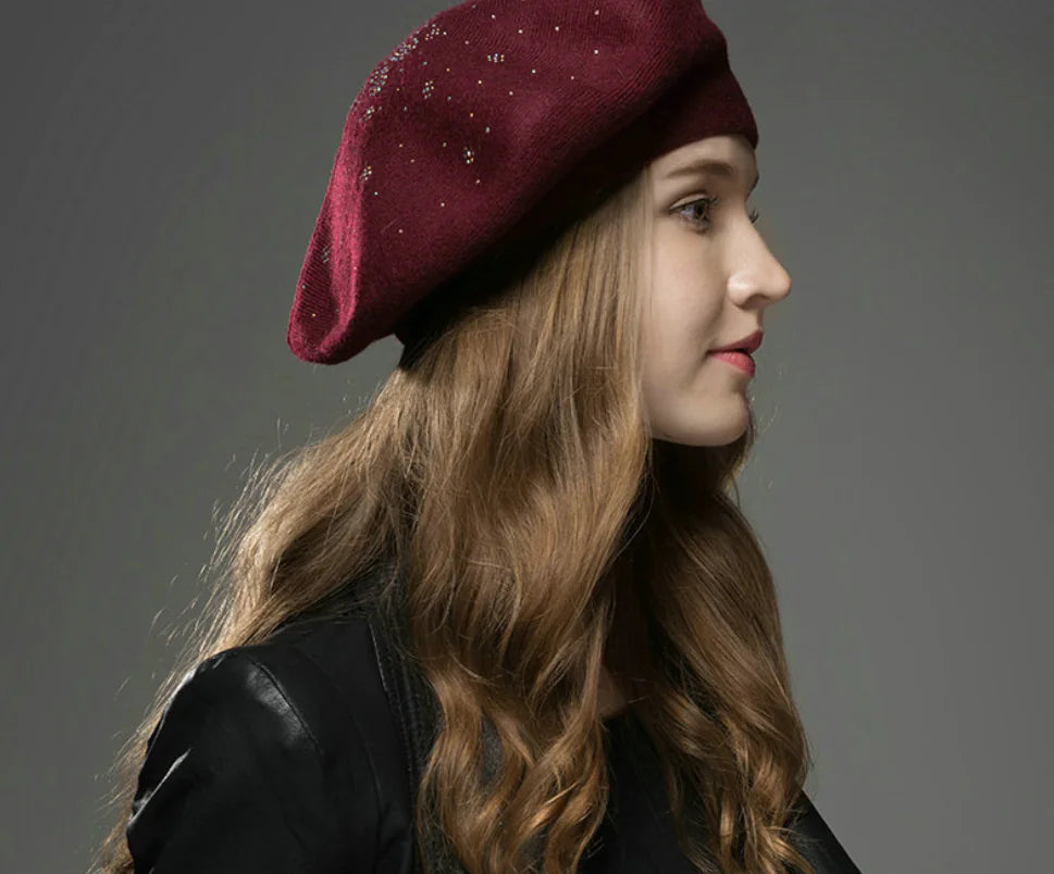 Chic Wool Rhinestone Beret