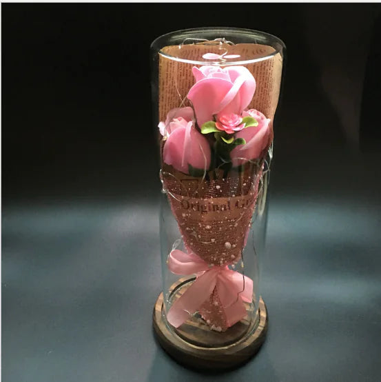 Eternal Flower Cylinder with Wooden Cork Glass Vase