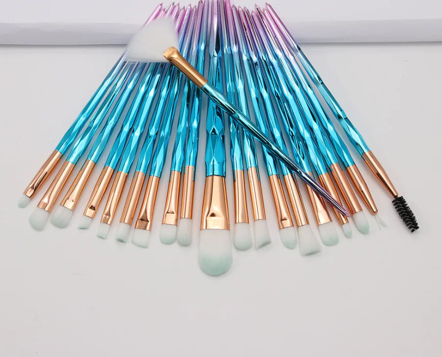 20-Piece Precision Eye Brush Kit with Gemstone Handles