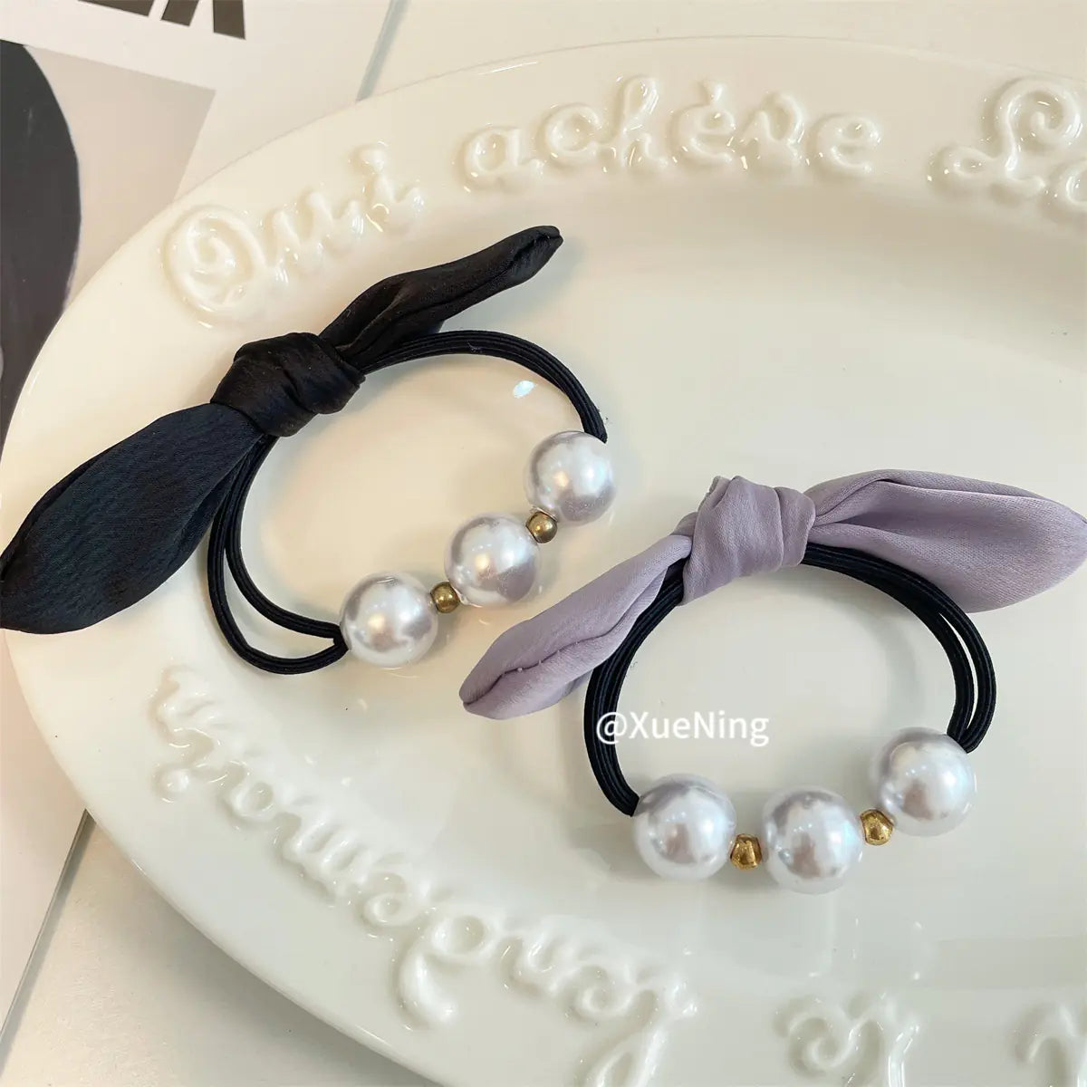 Chic French Bow Pearl Hair Ring