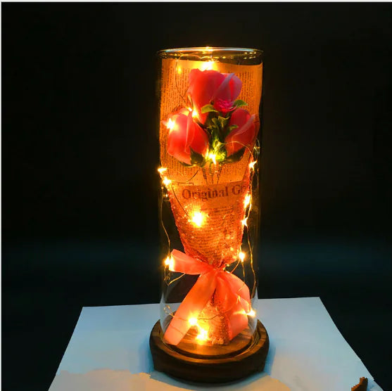 Eternal Flower Cylinder with Wooden Cork Glass Vase