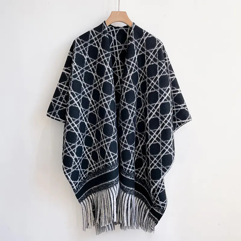 UK Plaid Chic Shawl Cape for Women
