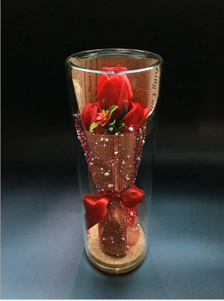 Eternal Flower Cylinder with Wooden Cork Glass Vase