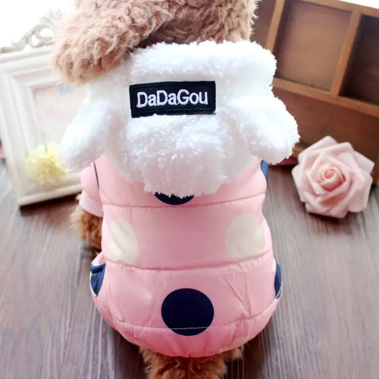 Big Polka Dot Hoodie Coat for Winter Dogs
