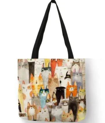 Chic Cat Print Tote Bag
