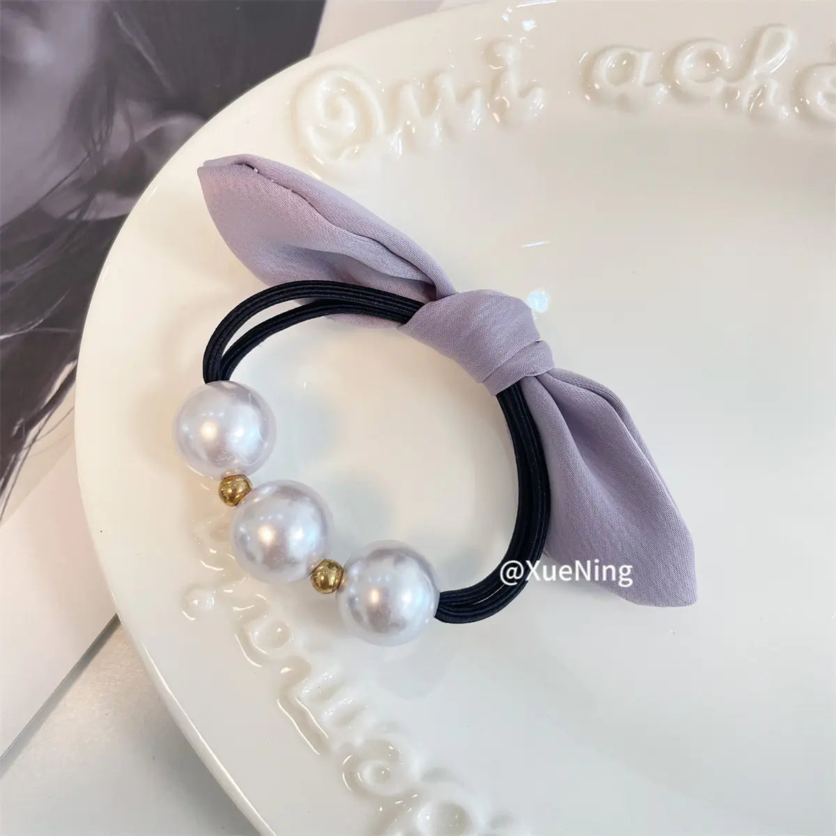Chic French Bow Pearl Hair Ring