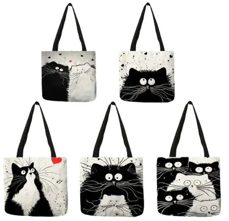 Chic Cat Print Tote Bag