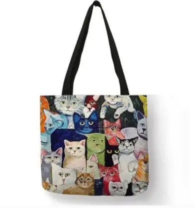 Chic Cat Print Tote Bag