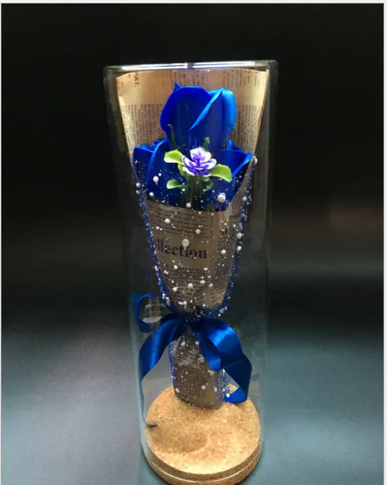 Eternal Flower Cylinder with Wooden Cork Glass Vase