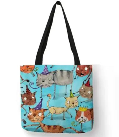 Chic Cat Print Tote Bag