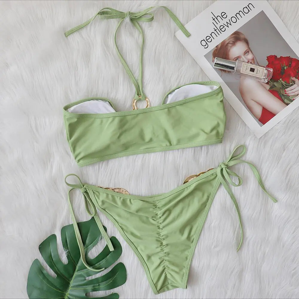 Glam Cutout Bikini with Metallic Details