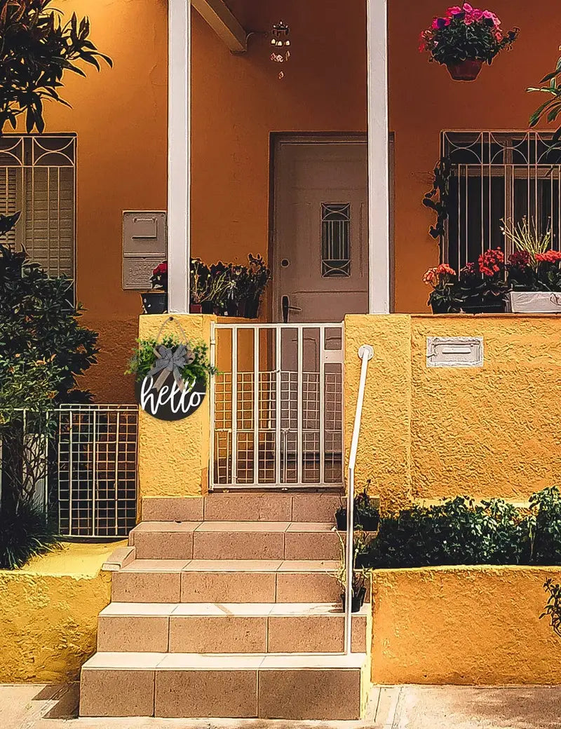 Circular Wooden Greeting Plaque for Door