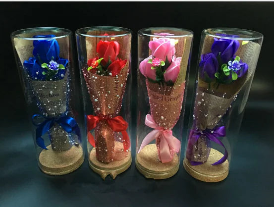 Eternal Flower Cylinder with Wooden Cork Glass Vase